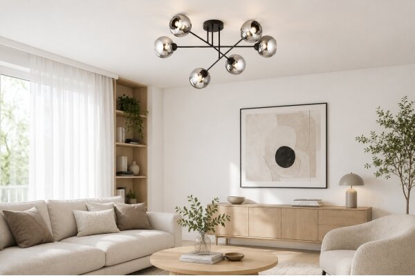 Brilagi - Lampadario a montaggio superficiale DIOR 6xE27/60W/230V nero/grigio fumé