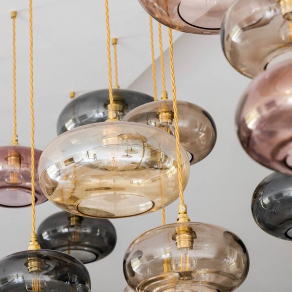 EBB & FLOW Lampada a sospensione in vetro Horizon, dimmerabile, Crema / Ambra, Soggiorno / Sala da pranzo, Vetro, Scandinavo, Lampada a sospensione