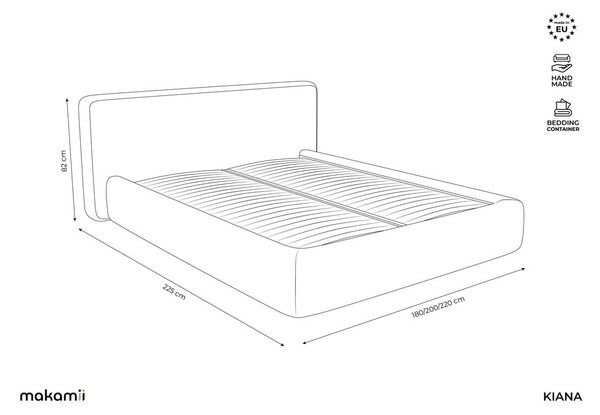 Letto matrimoniale imbottito marrone chiaro con contenitore con griglia 160x200 cm Kiana - Makamii
