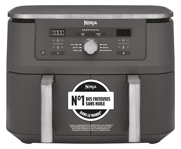 Ninja Friggitrice ad Aria 9,5 Litri Doppio Cestello Potenza 2470 Watt con Timer Digitale e Display colore Grigio - DZ400EU