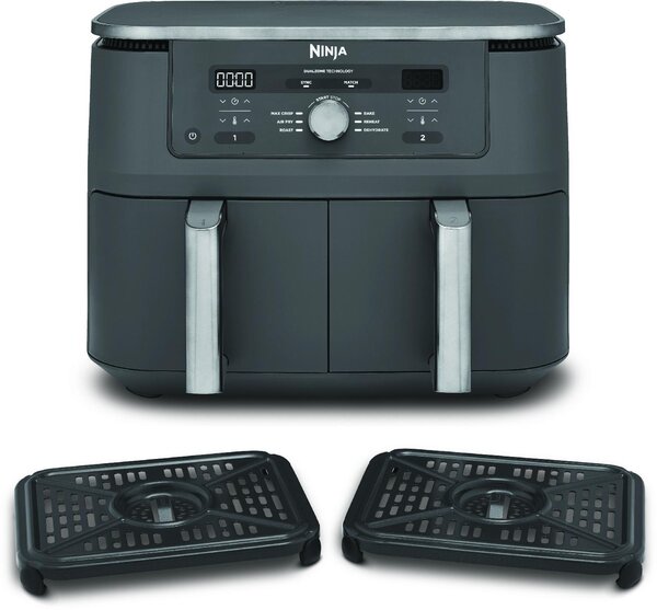 Ninja Friggitrice ad Aria 9,5 Litri Doppio Cestello Potenza 2470 Watt con Timer Digitale e Display colore Grigio - DZ400EU