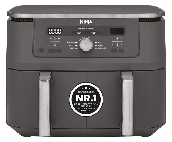 Ninja Friggitrice ad Aria 9,5 Litri Doppio Cestello Potenza 2470 Watt con Timer Digitale e Display colore Grigio - DZ400EU
