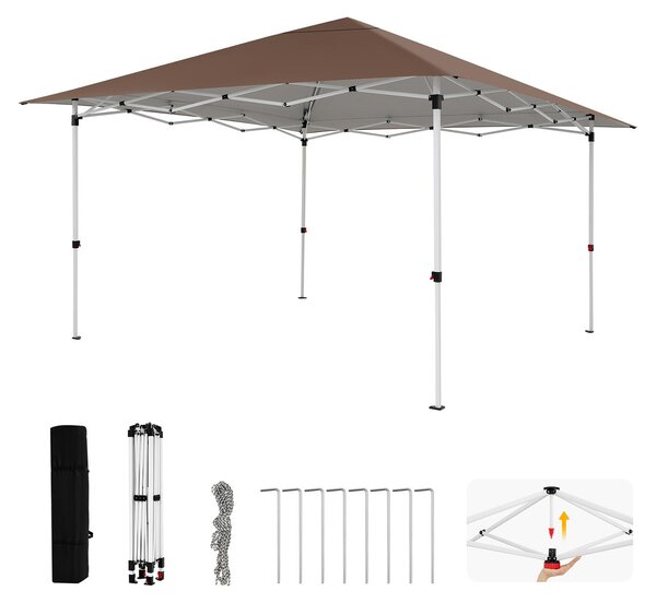 KOMFOTTEU, gazebo pieghevole 350x350 cm, tenda pop-up con altezza regolabile, sistema di chiusura centralizzato e sporgenza del tetto, protezione solare, gazebo impermeabile con borsa, ideale per terrazza, giardino e cortile, colore marrone