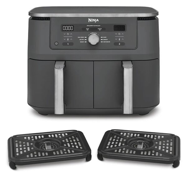 Ninja Friggitrice ad Aria 9,5 Litri Doppio Cestello Potenza 2470 Watt con Timer Digitale e Display colore Grigio - DZ400EU