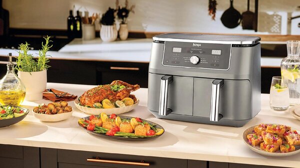 Ninja Friggitrice ad Aria 9,5 Litri Doppio Cestello Potenza 2470 Watt con Timer Digitale e Display colore Grigio - DZ400EU