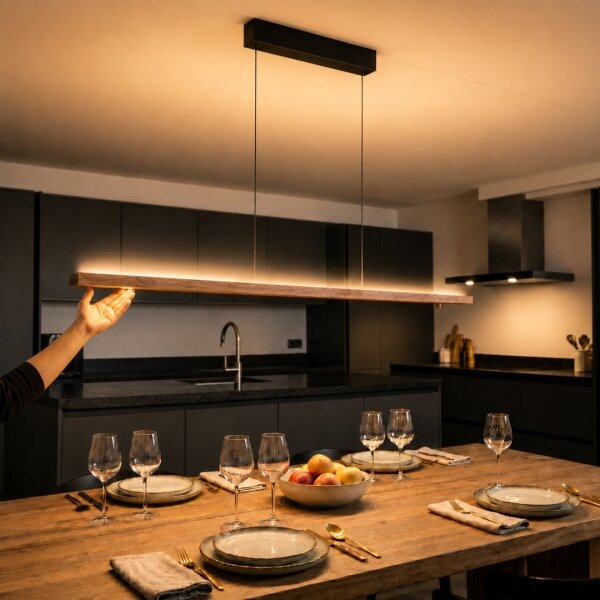 Immax NEO 07309L-LED Lampada a sospensione dimmerabile su cavi con sensore MADEIRA 37W/230V 157 cm finitura noce