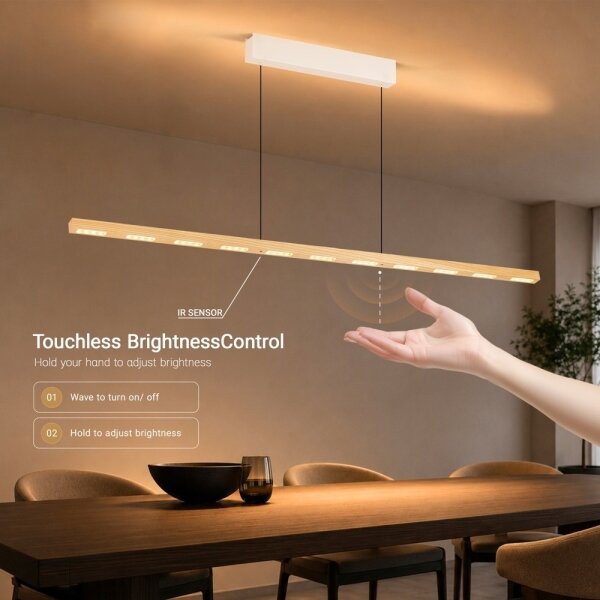 Immax NEO 07310L-LED lampadario dimmerabile a sospensione con cavo e sensore MADEIRA 37W/230V 157 cm frassino