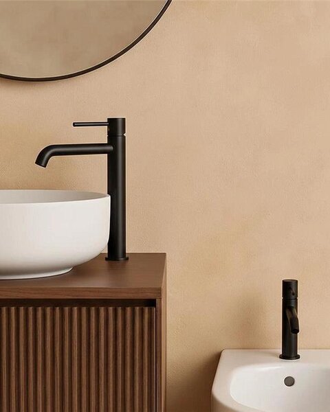 Coppia rubinetti lavabo alto e bidet senza scarico ottone nero opaco Memo