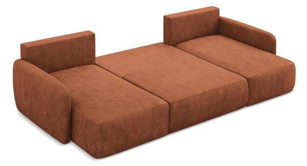Divano angolare color terracotta allungabile/con contenitore (a U) con rivestimento in ciniglia Lilo – Makamii