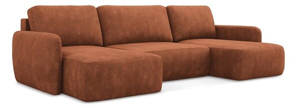 Divano angolare color terracotta allungabile/con contenitore (a U) con rivestimento in ciniglia Lilo – Makamii
