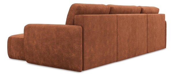 Divano angolare color terracotta allungabile/con contenitore (a U) con rivestimento in ciniglia Lilo – Makamii