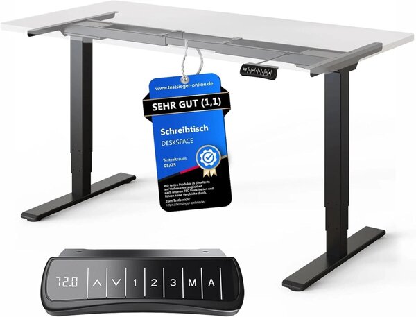 Struttura per scrivania regolabile in altezza DESKSPACE PRO Plus - struttura per scrivania a doppio motore, struttura per scrivania elettrica con funzione di memoria (nero)