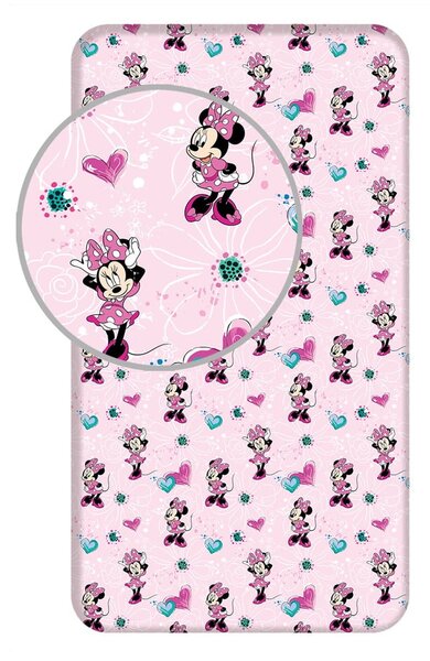 Lenzuolo con angoli per bambini rosa in cotone 90x200 cm Minnie "Flowers" – Jerry Fabrics