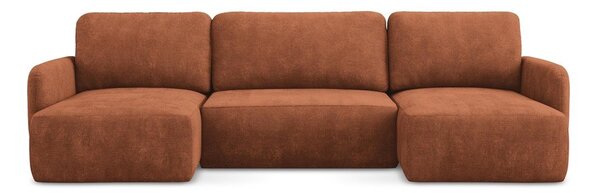 Divano angolare color terracotta allungabile/con contenitore (a U) con rivestimento in ciniglia Lilo – Makamii