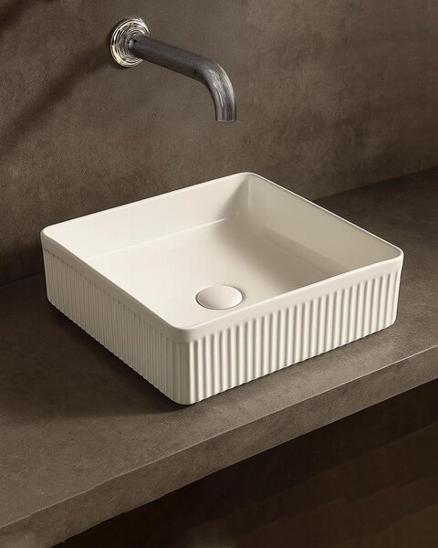 Lavabo 40x40 Roma cannettato da appoggio bianco lucido