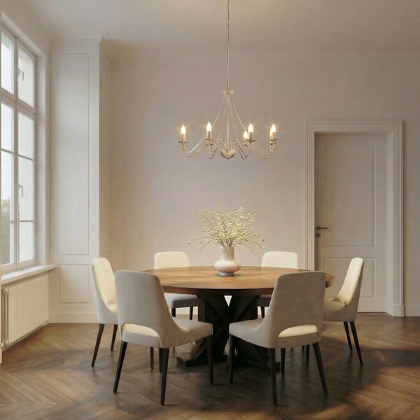 Lampadario Malbo, oro bianco, metallo, a 8 luci, E14 Malbo HELAM, dimmerabile, Ottone / Oro, Soggiorno / Sala da pranzo, Metallo, Moderno