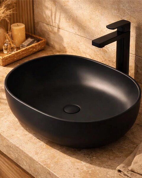Lavabo a ciotola 60x41 cm nero opaco in Vetroceramica