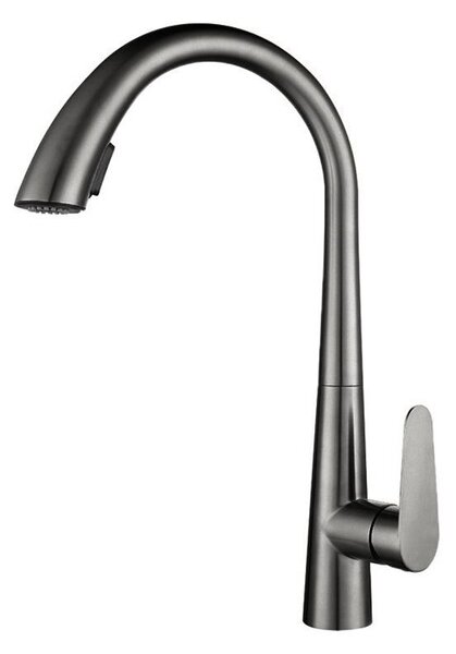 Rubinetto da cucina in acciaio inossidabile 304, miscelatore estraibile, orientabile a 360°, due tipi di getto con la semplice pressione di un pulsante, finitura spazzolata, grigio