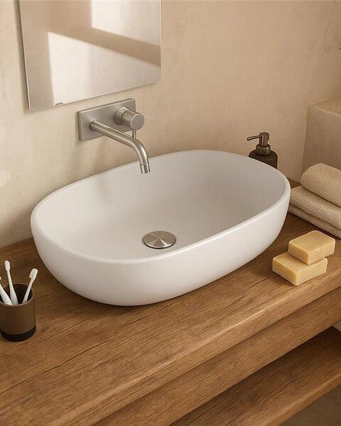 Ciotola 59x41 lavabo in Vetroceramica bianco opaco