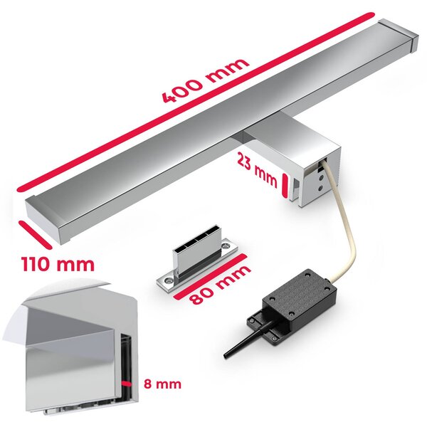 B.K. Licht Applique da parete BKL1230, Cromo / Argento, Bagno, Metallo, Moderno, Applique