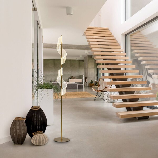 Schuller Valencia Lampada da terra Velas, Ottone / Oro, Soggiorno / Sala da pranzo, Alluminio, Moderno, Lampada da terra