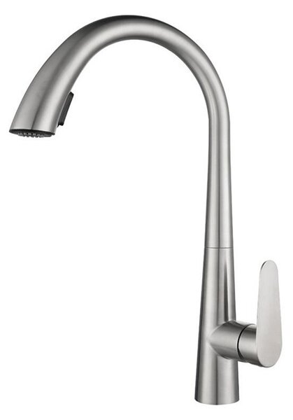 Miscelatore da cucina estensibile, orientabile a 360°, acciaio inossidabile spazzolato, due modalità di getto, valvola in Vetroceramica, miscelatore monocomando, adatto all'alta pressione, argento
