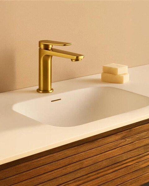Miscelatore lavabo senza scarico in ottone oro spazzolato Momo