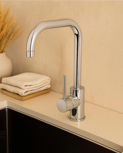 Miscelatore lavello canna svedese per cucina in ottone cromo