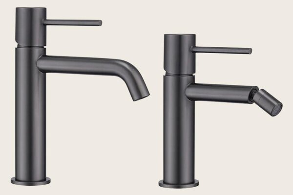 Coppia rubinetti lavabo e bidet senza scarico grigio metallico Memo