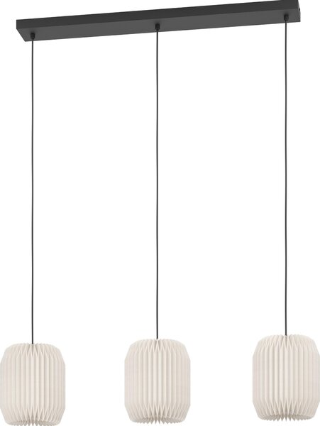 Lampada a sospensione EGLO Belgrave, lampada a sospensione sopra il tavolo da pranzo, lampada da sala da pranzo a 3 luci in stile giapponese, metallo e carta bianca, certificata E27, 88 cm