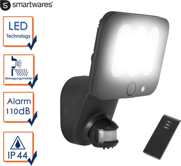 Lampada di sicurezza a LED con sensore di movimento e sistema di allarme, 10 W, telecomando, faretto