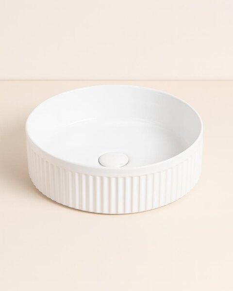Lavabo 37 cm tondo Roma cannettato da appoggio bianco lucido