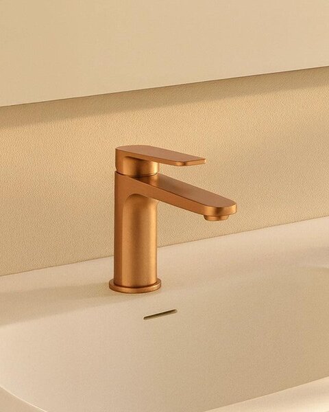 Miscelatore lavabo senza scarico in ottone oro rosa spazzolato Momo