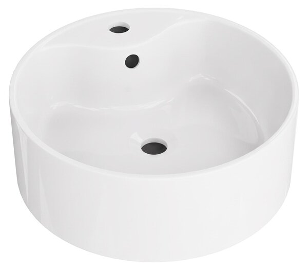 LAVITA Lavabo da appoggio Teneryfa | Lavabo da appoggio rotondo | Lavabo con troppopieno e foro per rubinetto | In porcellana di alta qualità | Lavabo | 41x41x15 cm | Bianco lucido