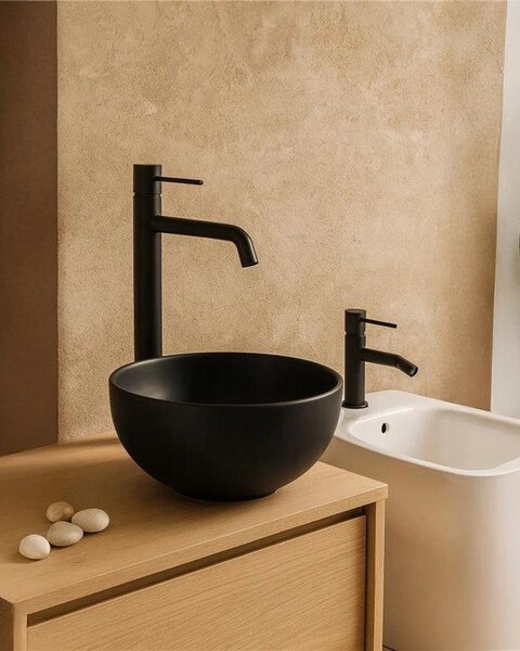 Coppia rubinetti lavabo alto e bidet in ottone nero opaco Hidden