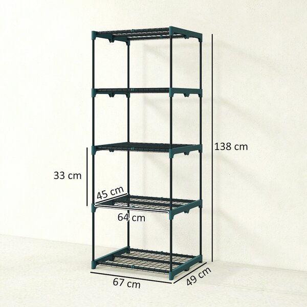 Outsunny Portapiante a 5 Livelli Aperti in Acciaio e Plastica, 67x49x138 cm, Verde Scuro | Aosom Italy