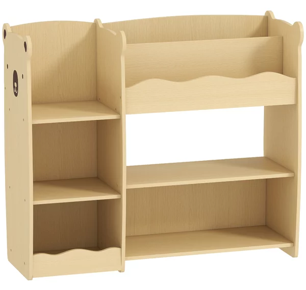 AIYAPLAY Scaffale Portagiochi per Bambini 3-8 Anni con Ripiani Aperti e Scomparti, in Legno, 92x29x79 cm, color Legno | Aosom Italy