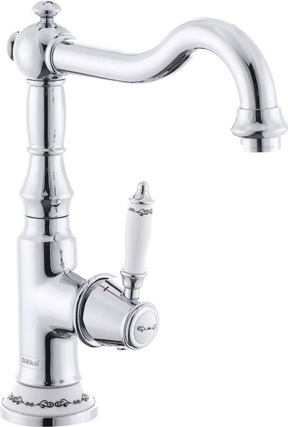 Rubinetto retrò Miscelatore monocomando per lavabo con braccio girevole Design nostalgico, cromo