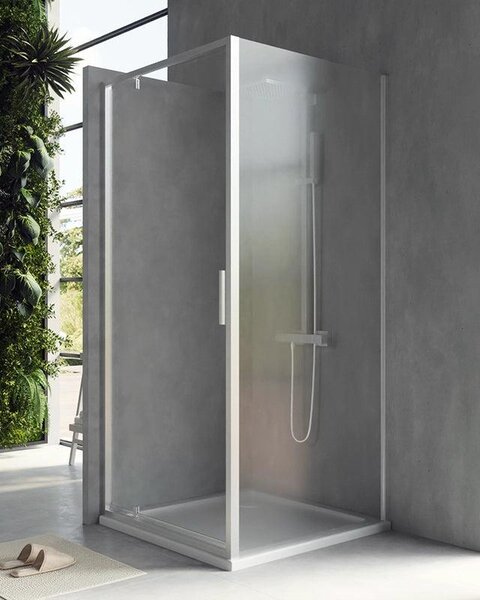Box doccia 90x80 Rio a pivot vetro 6 mm trasparente H 195 cromo