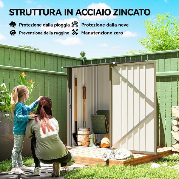 Outsunny Casetta da Giardino Porta Attrezzi in Acciaio Galvanizzato con Porta, 100x104x160 cm, Marrone e Grigio Scuro | Aosom Italy
