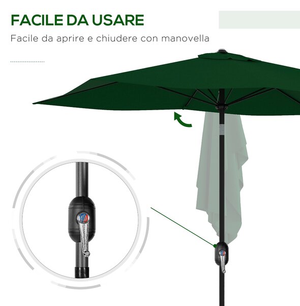 Outsunny Ombrellone da Giardino Rettangolare 2x3 m Inclinabile con Apertura a Manovella, Verde | Aosom Italy
