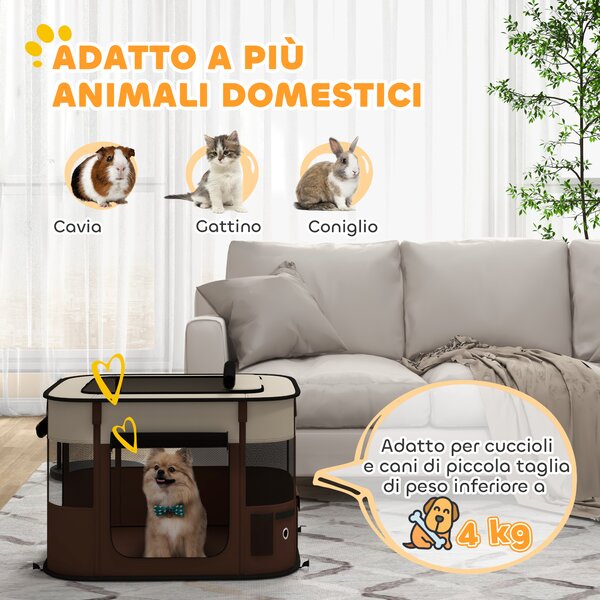 PawHut Box per Animali con 6 Finestre, 3 Porte e 2 Borse Portaoggetti, Poliestere e Acciaio, 74x60x45 cm, Marrone | Aosom Italy