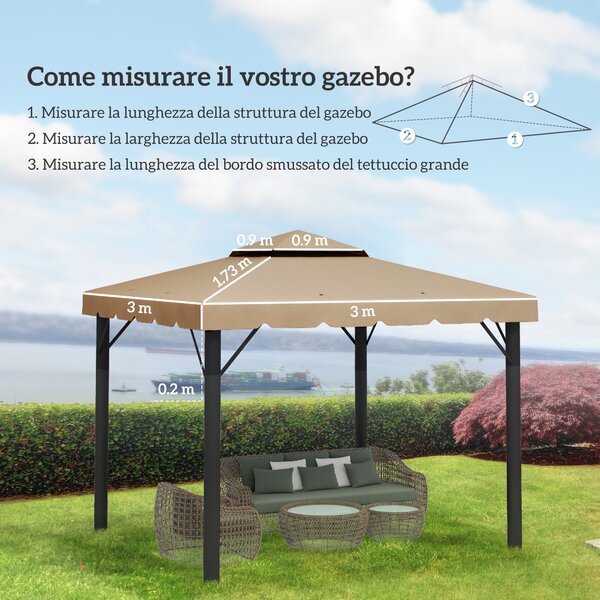 Outsunny Tetto per Gazebo 3x3 m a 2 Livelli con 8 Fori di Drenaggio in Poliestere Cachi | Aosom Italy