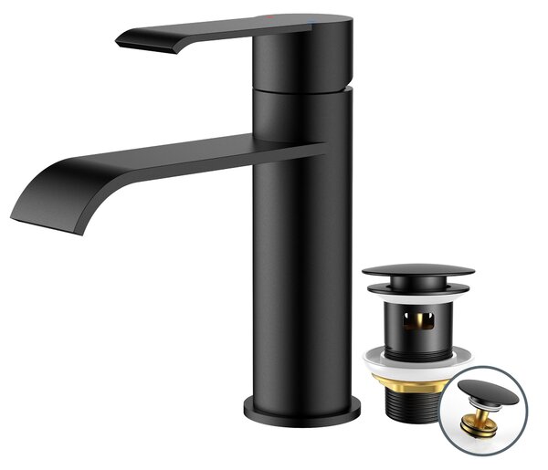 Rubinetto per lavabo nero con kit di scarico, miscelatore monocomando per lavabo – Rubinetti da bagno di alta qualità, rubinetto da bagno moderno, a basso consumo energetico e risparmio idrico