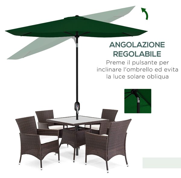 Outsunny Ombrellone da Giardino Rettangolare 2x3 m Inclinabile con Apertura a Manovella, Verde | Aosom Italy