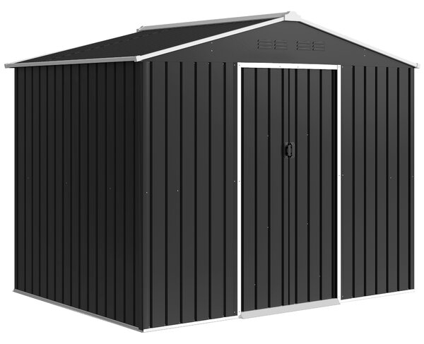 Outsunny Casetta da Giardino con Prese d'Aria e Doppia Porta Scorrevole, Capanno Porta Attrezzi in Acciaio, 2.3x1.7 m, Grigio Scuro | Aosom Italy