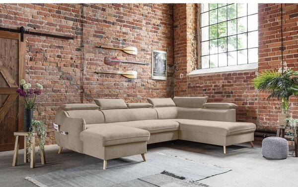 Divano letto angolare in velluto beige a "U" (angolo destro) Sweet Harmony - Miuform