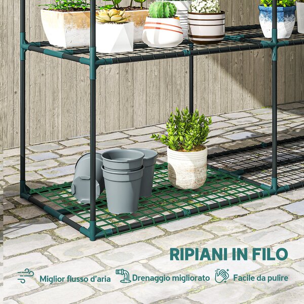 Outsunny Portapiante a 3 Livelli Aperti in Acciaio e Plastica, 143x48x100 cm, Verde Scuro | Aosom Italy