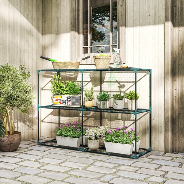 Outsunny Portapiante a 3 Livelli Aperti in Acciaio e Plastica, 143x48x100 cm, Verde Scuro | Aosom Italy