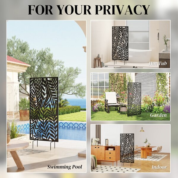 Outsunny Divisorio 65 x 130 cm Autoportante/Appeso Paravento, Parete divisoria schermante in metallo Nero | Aosom Italy